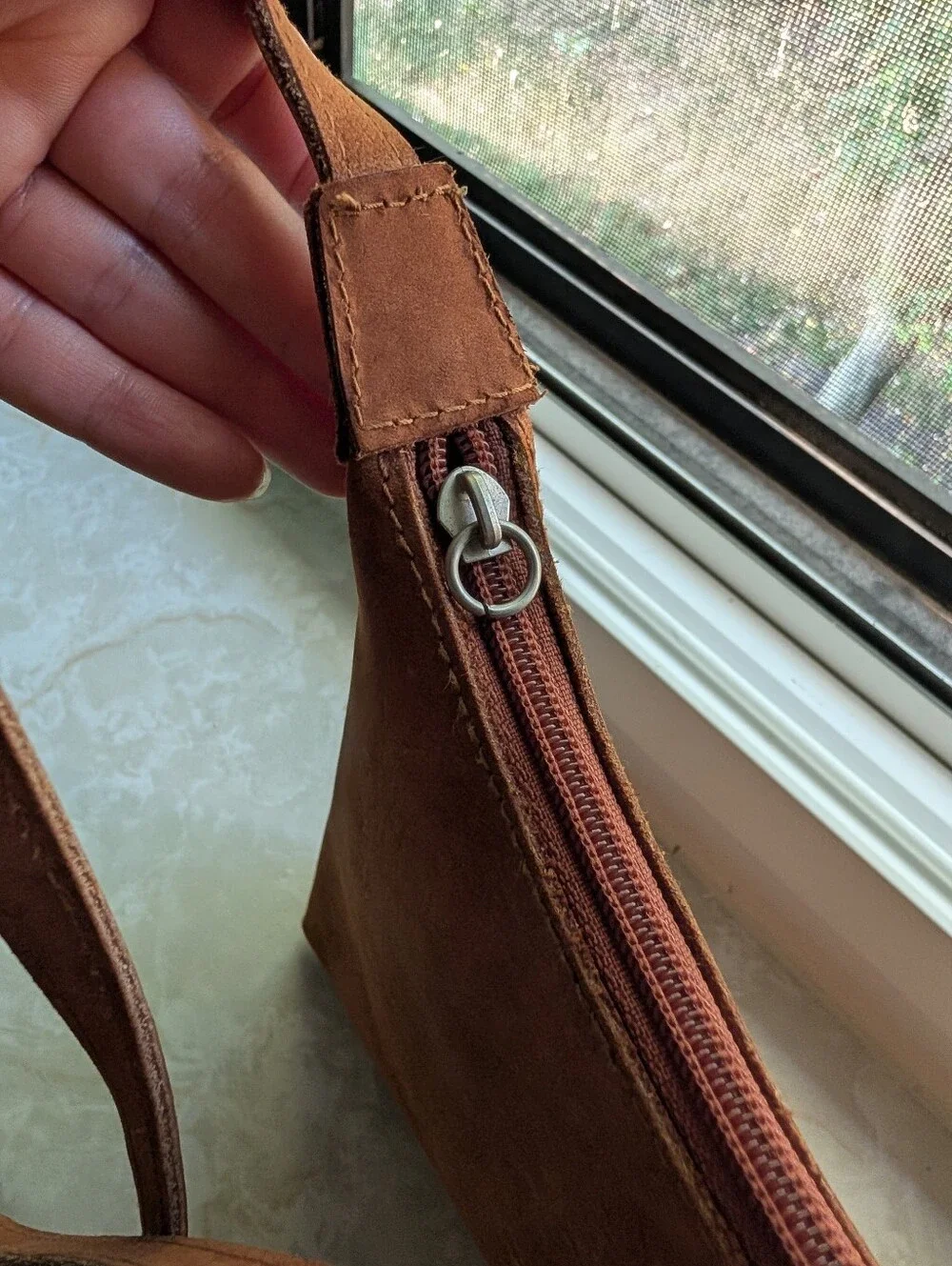 Wilsons Leather Maxima Brown Suede with Floral Detail Crossbody Purse
